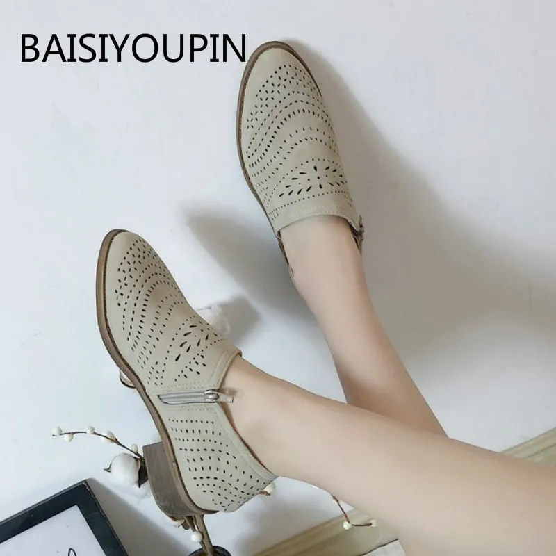 

New Women Sandals Shoes Slip-On Hollow Platform Shallow Openwork Cover Square Heel 4cm Heels Ladies Summer Casual Female Shoes