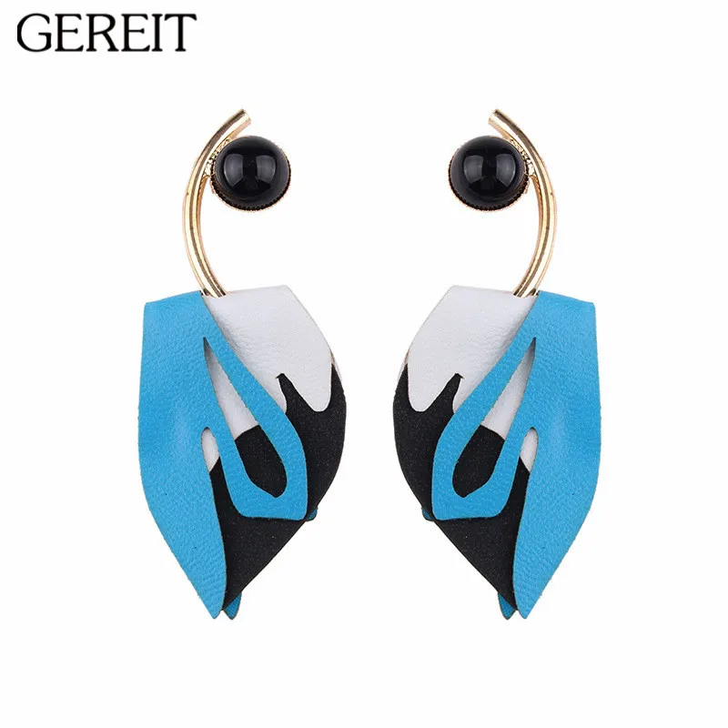

GEREIT New Boho PU Leather Drop Dangle Earrings Irregular Leaf Big Pendant Long Korean Earrings For Women Hippie Punk Jewelry
