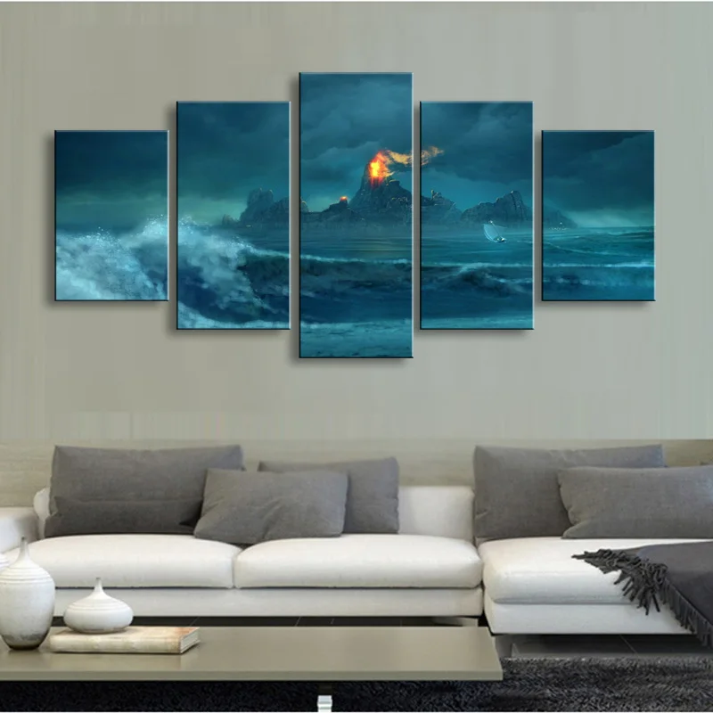 5 pieces high-definition print Volcanic island canvas oil painting poster and wall art living room picture HaiD-002 (5)