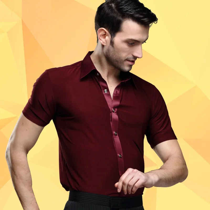 

Men's New Latin Dance Clothing Male Adult Square Modern Dance Costumes Performing Wear Short Sleeved Dancing Shirt B-4216