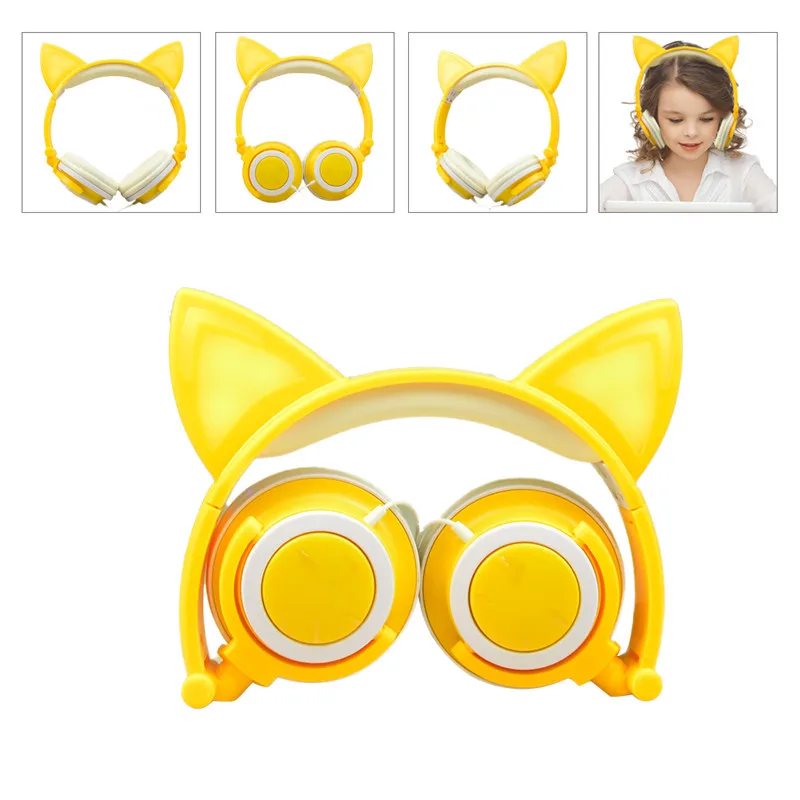 

LIMSON Wired Kids Headphones Folding Cat Ear Headset Stereo Sound Earphones with LED Light 3.5mm Plug for iPhone Computer L107YW