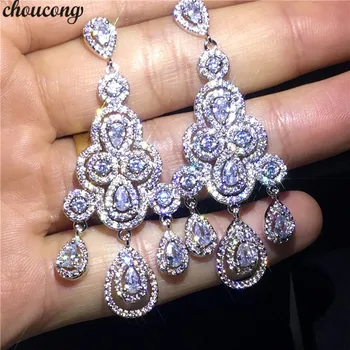 

choucong Flower Drop earring AAAAA zircon Cz Real White Gold Filled Engagement Wedding Dangle Earrings for women Party jewelry