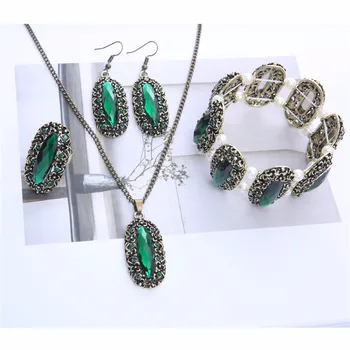 

2019 bridal wedding Austrian vintage bronze plated kate party fashion Jewelry sets Necklace Earrings bracelet rings 1106