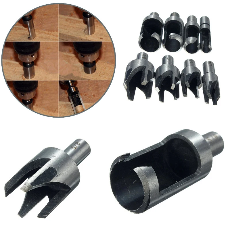 8pcs Wood Plug Cutter Cutting Tool Drill Bit Set Straight & Tapered