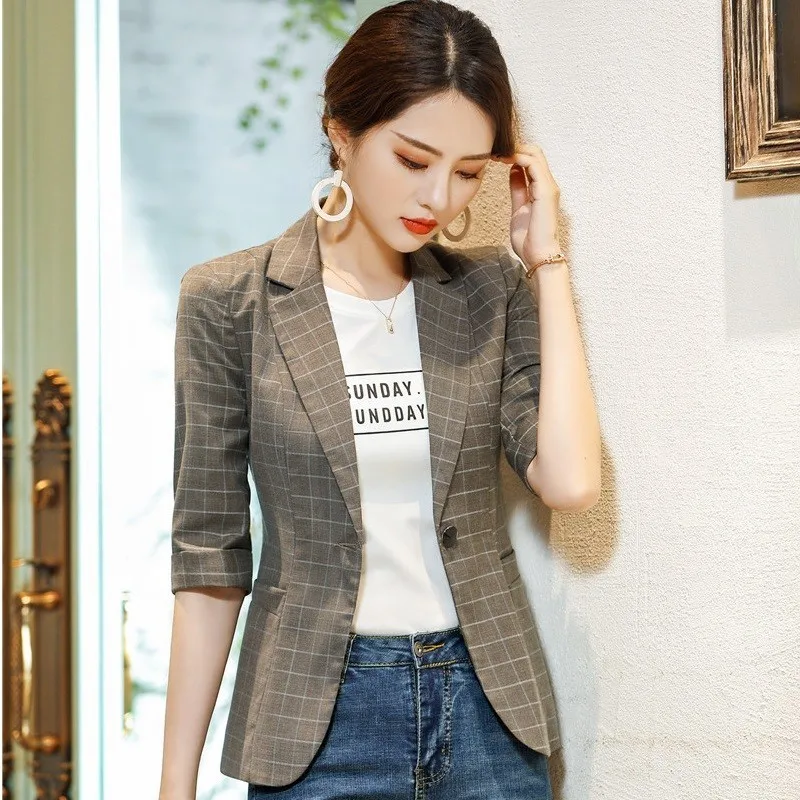 

Fashion Plaid Formal Half Sleeve Women Blazer and Jackets Coat For Ladies Office Work Wear 2019 Spring Summer OL Styles Blazers