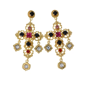 

Big Exaggerated Baroque Crystals Cross Earrings For Women Wedding Fashion Statement Jewelry Dangle Earrings for Women Gift