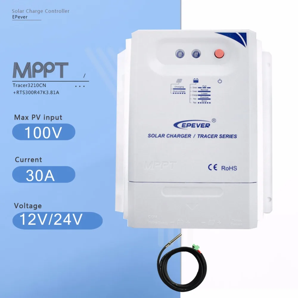 

Tracer 3210CN MPPT 30A Solar Charge Controller 12V/24V Auto Solar Panel Battery Charge Regulator with Temperature Sensor