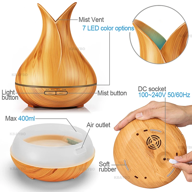 Billige 400ml Aroma Luftbefeuchter Ätherisches Öl Diffusor Aromatherapie Elektrische Ultraschall kühlen Nebel Maker für Home Fernbedienung