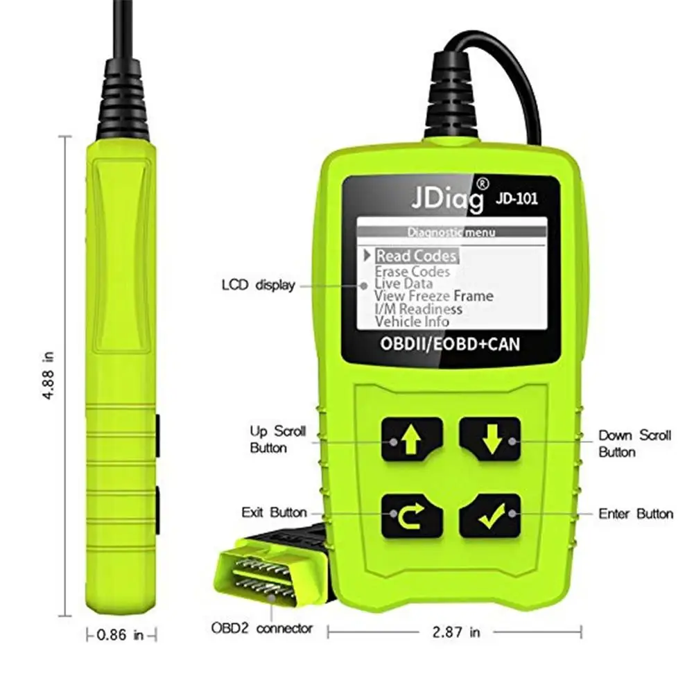 Для JD101 OBDII EOBD(система бортовой диагностики, AL519 диагностическое устройство считыватель кода для бортовой диагностики автомобиля считыватель кодов ошибок работает на всех автомобилей