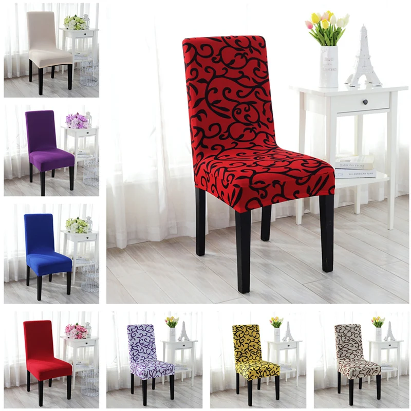 2019 New Printed Spandex Stretch Dining Chair Covers Restaurant Weddings Banquet Hotel Chair Covering Protector Slipcover