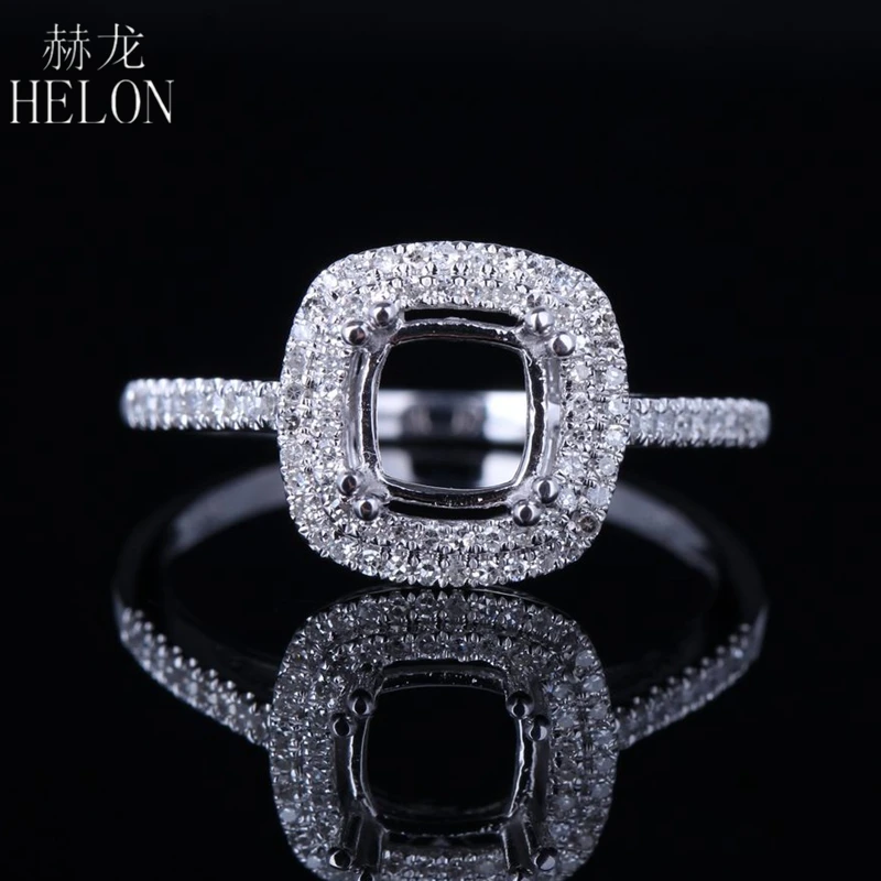HELON 6 мм срезанное на подушке Стерлинговое Серебро 925 Белое Золото Цвет 0.3ct натуральный бриллиант Halo обручальное кольцо с полукреплением