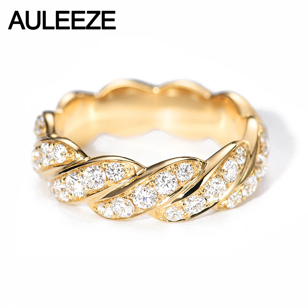 AULEEZE 1CTTW Moissanite Twisted Band 14k 585 Yellow Gold Rings For Women Lab Grown Diamond Wedding Fine Jewelry | Украшения и