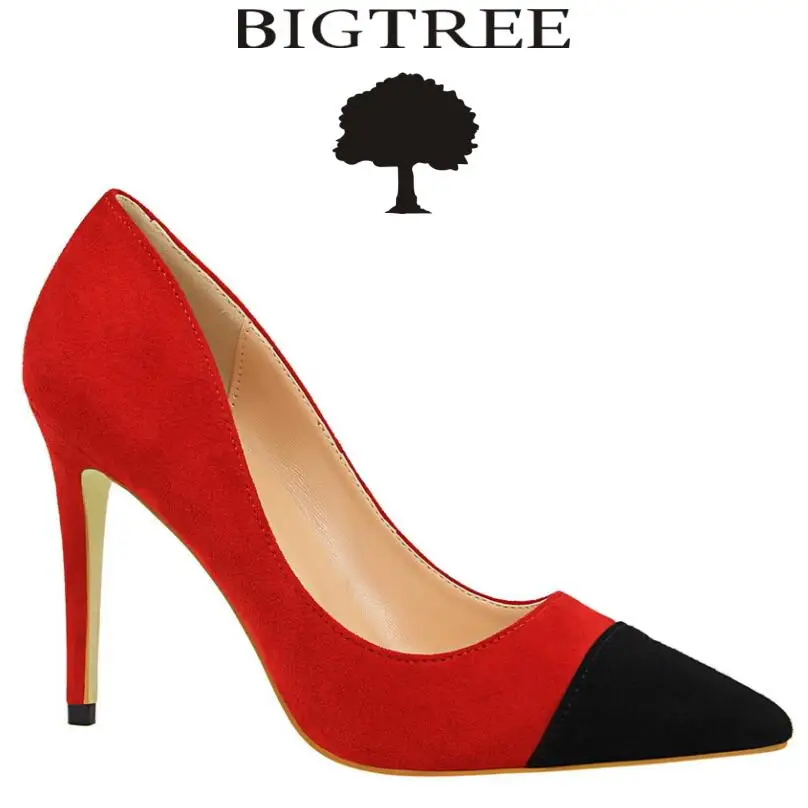 

BIGTREE 2017 New Woman's Shoes Women's Pumps Pointed Toe High Heel Stiletto Splicing Color Flock Women Green Shoes