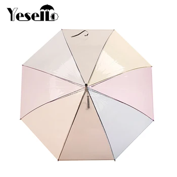 

Yesello 1PCS Plastic EVA 8 Ribs Long Handle Rainbow Transparent Bubble Umbrella Rain Women Semi-automatic Paraguas
