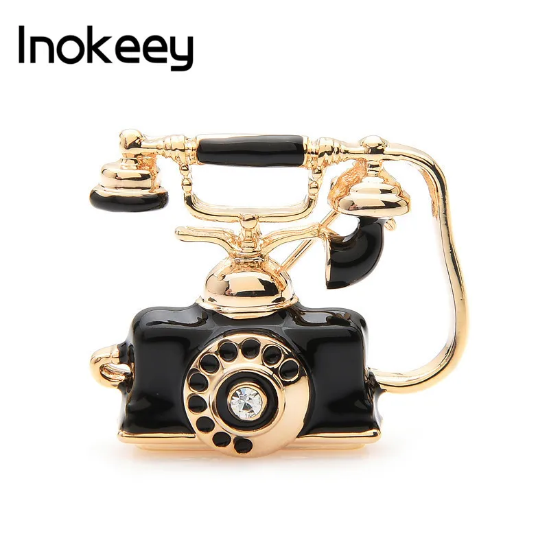 

Inokeey 2019 Enamel Telephone Brooch Pins Old Style Jewelry Gift