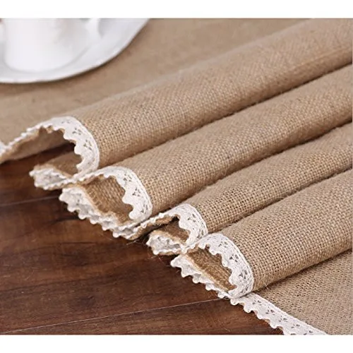 BigNoseDeer Burlap Cream Lace Table Runner 12x108 Jute Table Cover for Rustic Country Outdoor Wedding Party Kitchen Décor Farmhouse Decoration03
