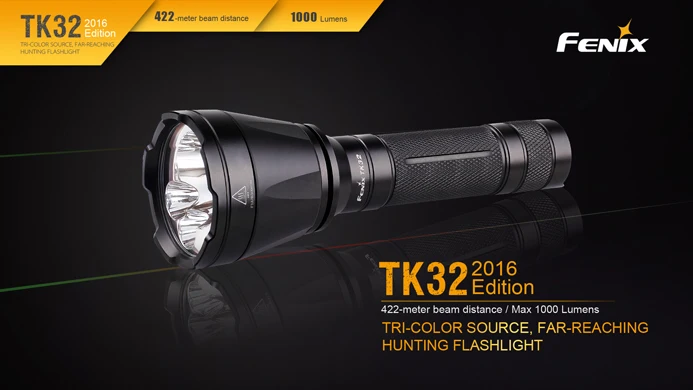 Новое поступление фонарик для охоты Fenix TK32 2016 422 метров 1000 люмен трехцветный