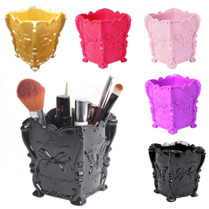 

Hot Makeup Brush Holder Butterfly Pattern Office Home Makeup Brush Storage Box Pencil Pen Holder Plastic 6 Color FM88