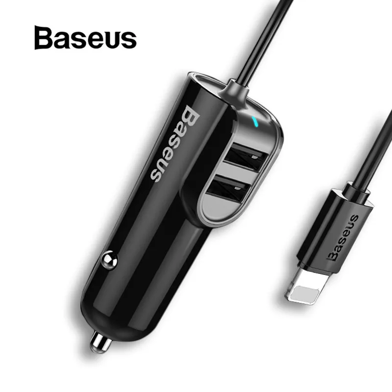 Baseus 3 в 1 USB Автомобильное зарядное устройство QC 0 Быстрая зарядка для iPhone samsung Xiaomi