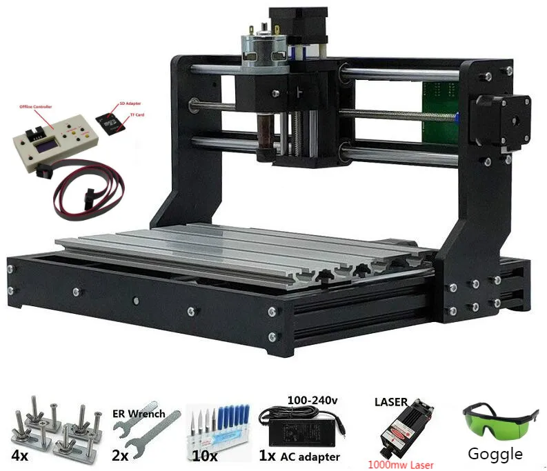 CNC 3018 PRO лазерный гравированное дерево фрезерный станок с ЧПУ GRBL ER11 Хобби DIY гравировальный станок для дерева PCB ПВХ Мини CNC3018 гравер - Цвет: with 1000mw laser