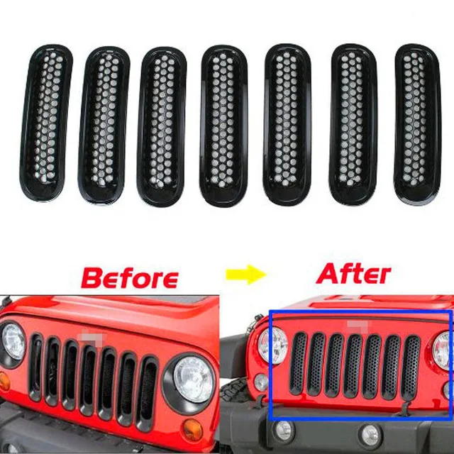 Для Jeep Jk Rubicon Sahara аксессуары 7 шт черный Передний гриль сетка Решетка Вставка для