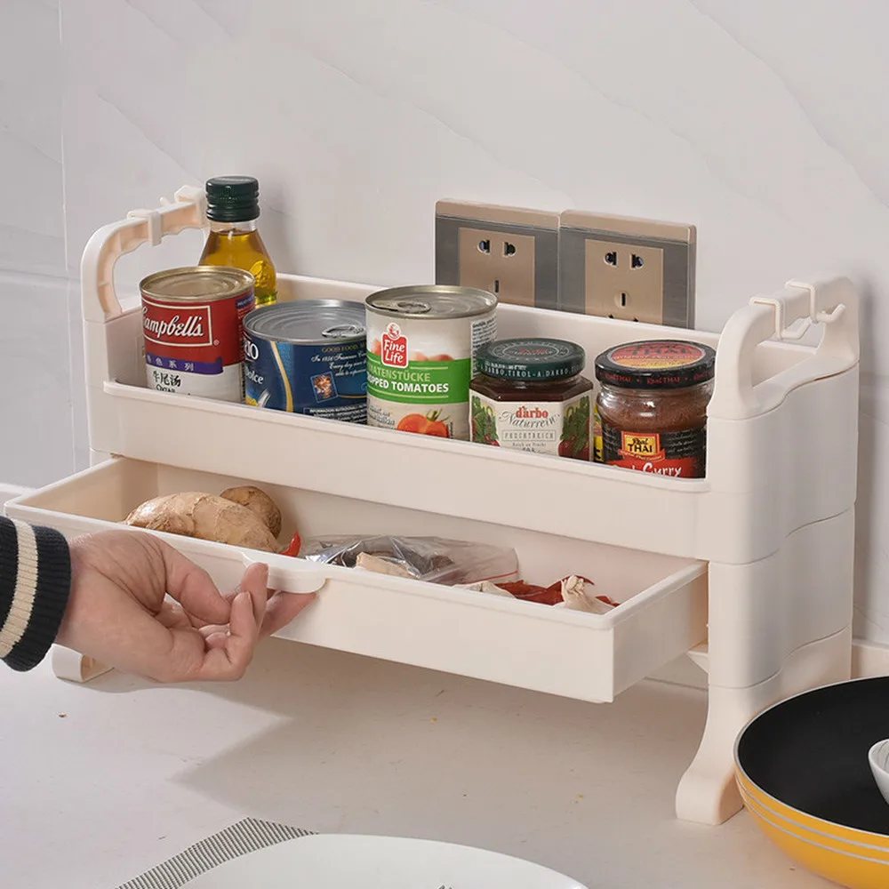 

Double layer drawer type rack plastic kitchen seasoning bottle storage rack bathroom desktop finishing shelf wx10241150
