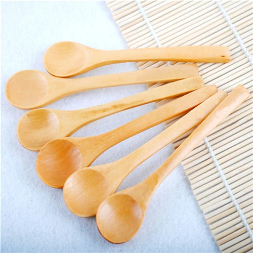 

6 Pieces / Lot Mini Wooden Spoon Kitchen Cooking Teaspoon Condiment Utensil Coffee Spoon Kids Ice Cream Tableware Tool