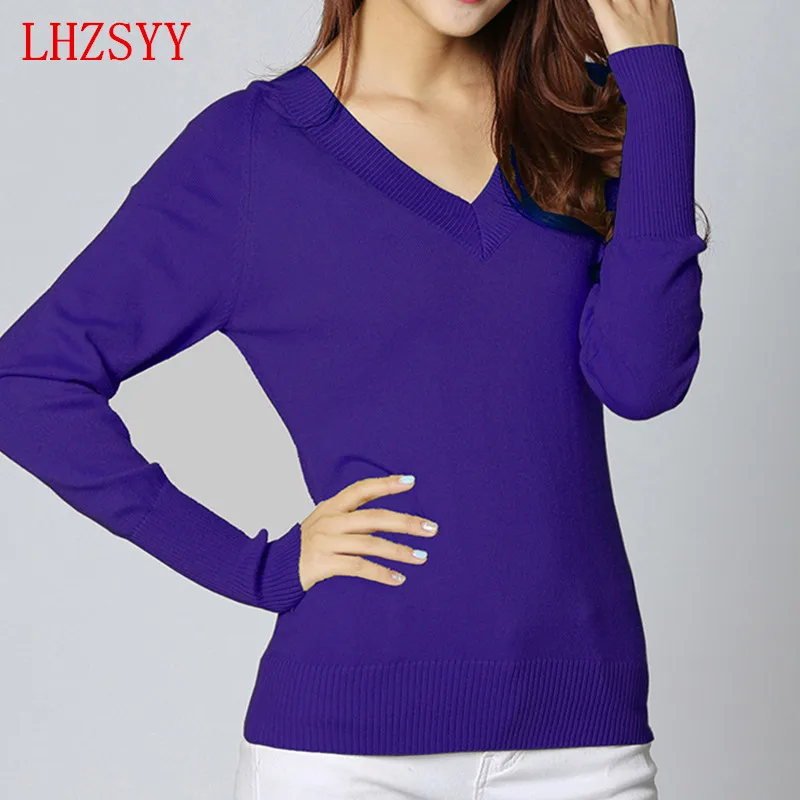 

spring fall New front and rear V-neck Cashmere Blending bottoming shirt Slim fashion Wool Sweater Knit Pullover Women Sweaters