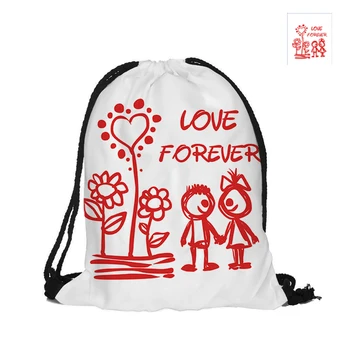 

Love Forever Printed Drawstring Backpack Valentine's Day Gift Bags For Couples Lovers Soft Pouch Backpacks