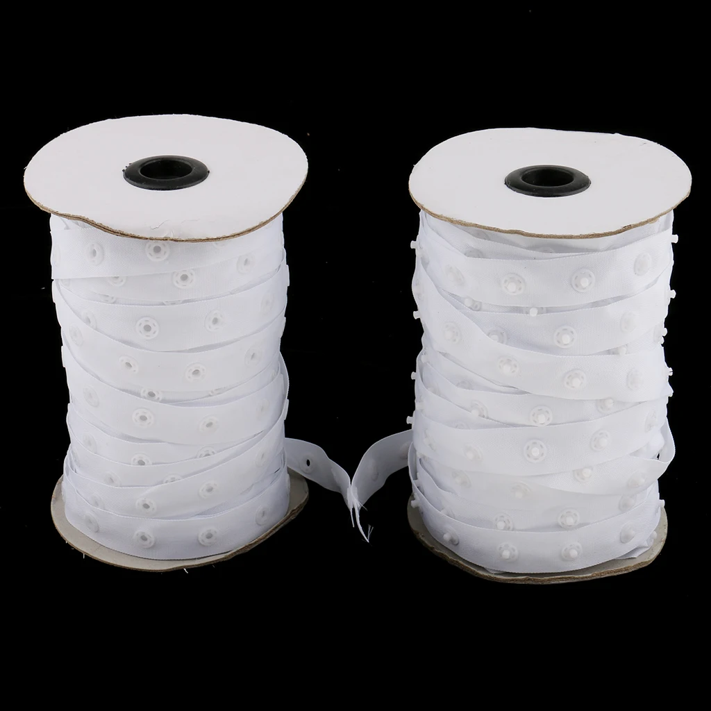 Phenovo 50 Yard White Resin Press Studs Snap Tape 8mm Buttons Fastening Tape Sewing for Duvet Covers Craft