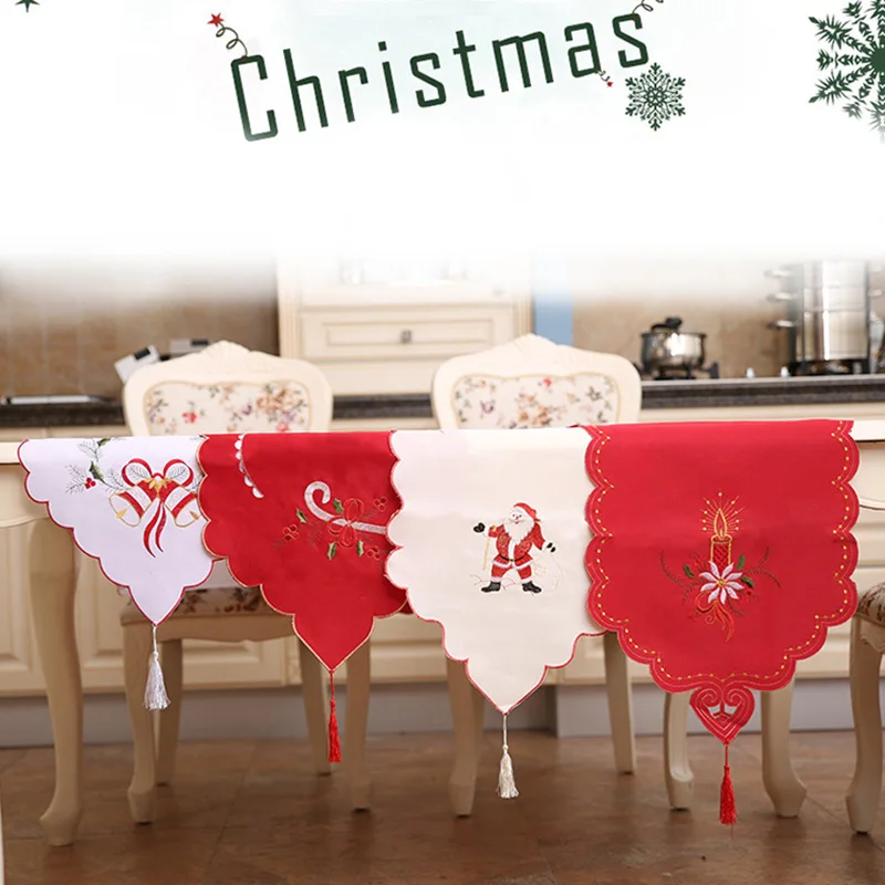 

4 Styles Polyester Christmas Table Runner Home Party Banquet Table Cloth Cover Xmas Wedding Tablecloth Placemat Tools Decoration