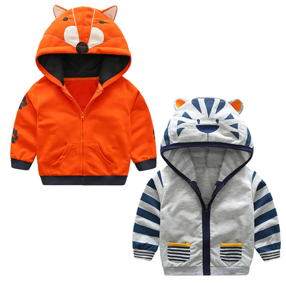 Осенне-зимняя куртка для маленьких мальчиков и девочек; топы на молнии с капюшоном и рисунком животных для маленьких мальчиков и девочек; пальто; casaco infantil