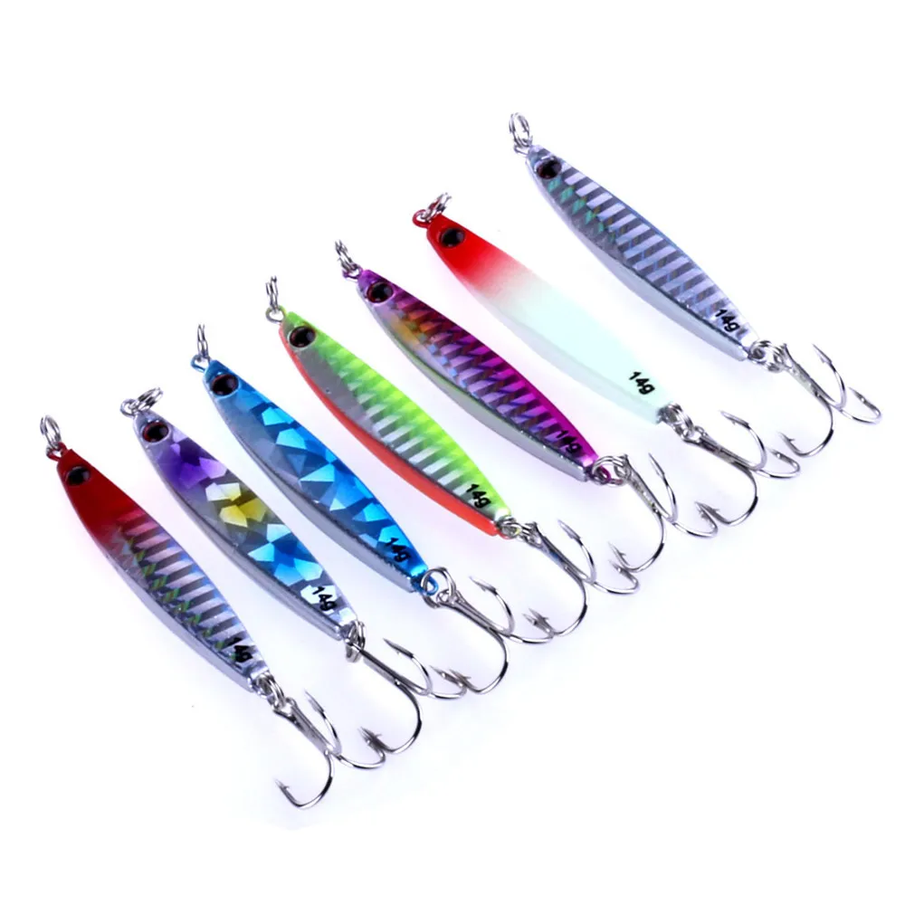 

Lure Fishing Lure iron plate Jig Jiging Metal 60cm 14g 6 # Hooks Seven Color Colorful Bionic Bait Fake Lure Random delivery