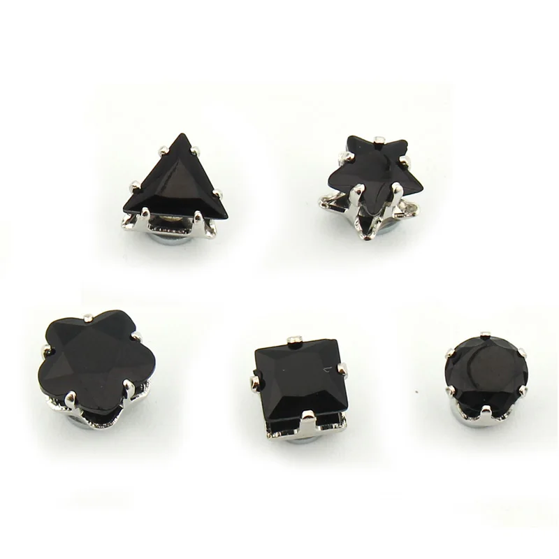 

1Pair Punk Cool Black Color Geometry Circle Triangle Square Stud Earrings Hip Hop Neutral Needleless Magnetic Earrings C42