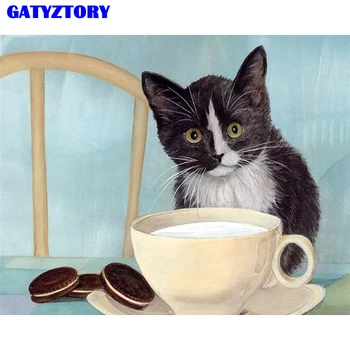 

Frameless Cat Eating Animals DIY Painitng By Numbers Kits Drawing Paint On Canvas Home Wall Art Picture 40*50cm For Unique Gift