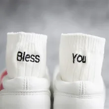 Модные женские носки в стиле Харадзюку, каваи, хлопковые милые модные забавные носки с буквами, Calcetines Bless You, носки для Скейтборда для девушек и женщин