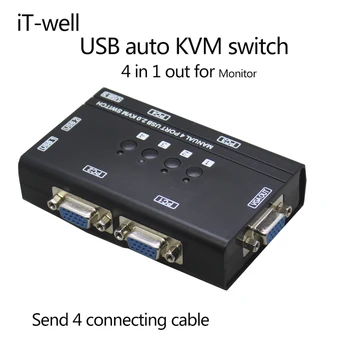 

4 Port AUTO VGA Switch KVM Switch with USB Console, 1 set of keyboard and mouse controls 4 computer hosts with cable