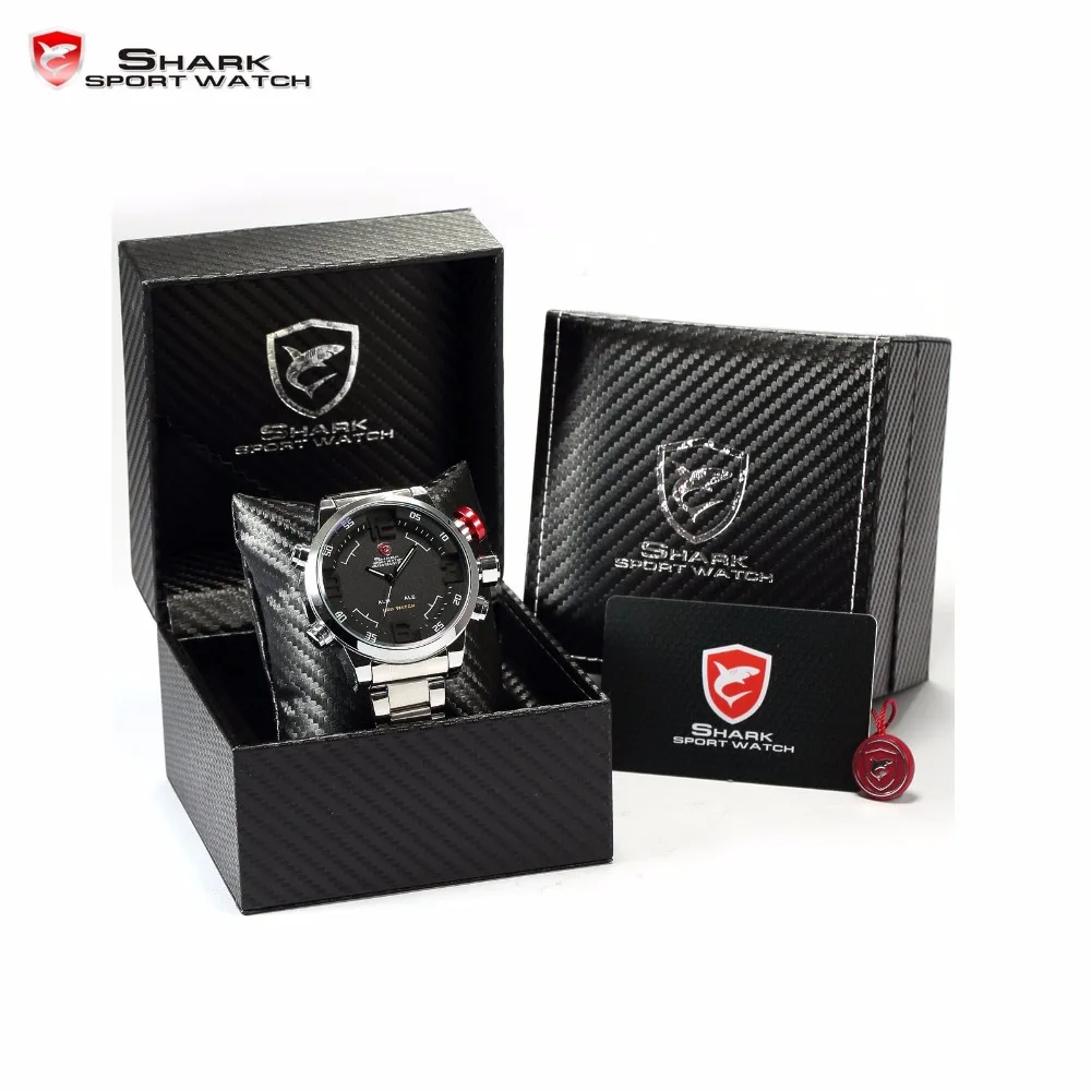 

Luxury Package SHARK Mens Full Steel LED 6 Colors Relogio Digital Outdoor Sport Army Quartz Military Watch / SH103-SH108+ZC156