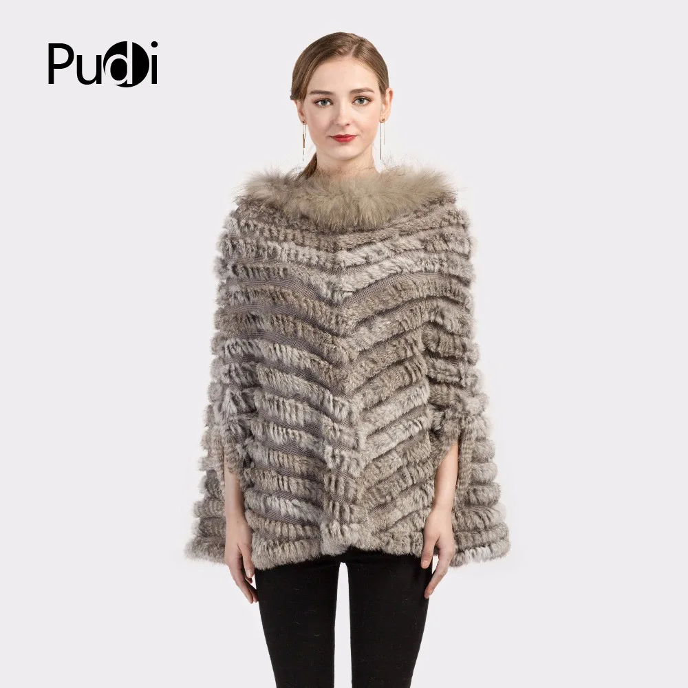 

Pudi CK705 Knit knited rabbit fur Shawl poncho stole shrug cape robe tippet amice wrap raccoon fur collar