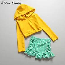 Купальный костюм для девочек с защитой от солнца, с длинными рукавами, с капюшоном, с защитой от сыпи, комплект, однотонное бикини для маленьких девочек, танкини, пляжная одежда, купальный костюм