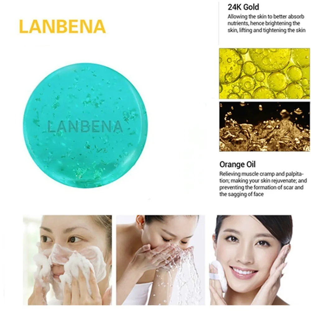 

Lanbena 24k Gold Handmade Soap Hyaluronic Acid Face deep clean Moisturizing Acne Treatment cleansing oil Whitening Anti-aning