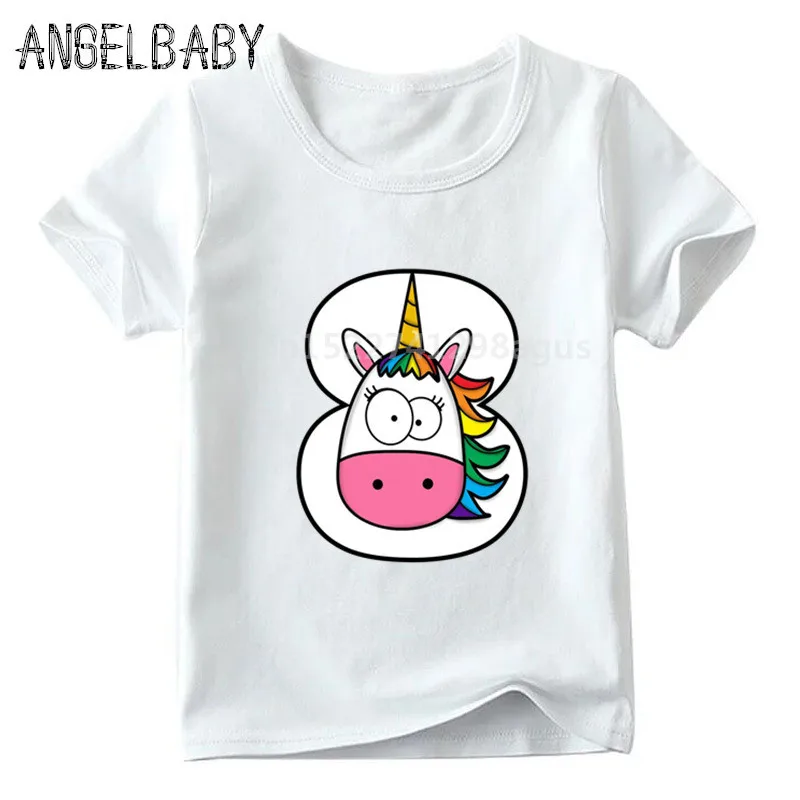 Boys/Girls Happy Birthday Rainbow Unicorn Number 1-9 Print T shirt Children Funny Gift Clothes Kids Cartoon Baby T shirt,ooo5239