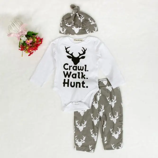 

Newborn Infant Baby Outfit Clothes Print Romper Tops+Long Pants +Hat Size 70-100 Outfit 2019