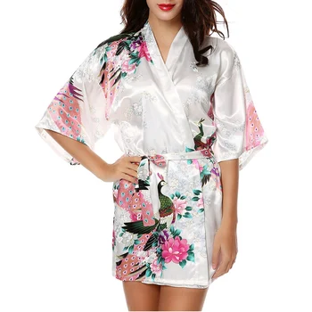 

Bridal Wedding Robe Gown Women Print Flower Kimono Bridesmaid Robe Sleepwear Silk Short Bath