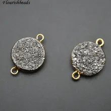 Две петли Серебряный друзовый Агат 16 мм, плоские круглые монеты форма камня бусины соединители для ювелирных изделий ожерелье звенья 5 шт в партии