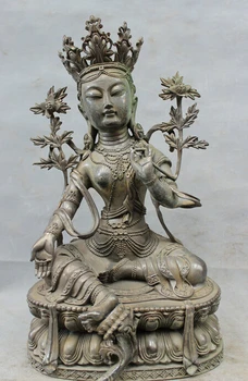 

USPS to USA S1805 15" Tibet Classic Pure Bronze Copper Protect Lotus Green Tara Kwan-yin Statue
