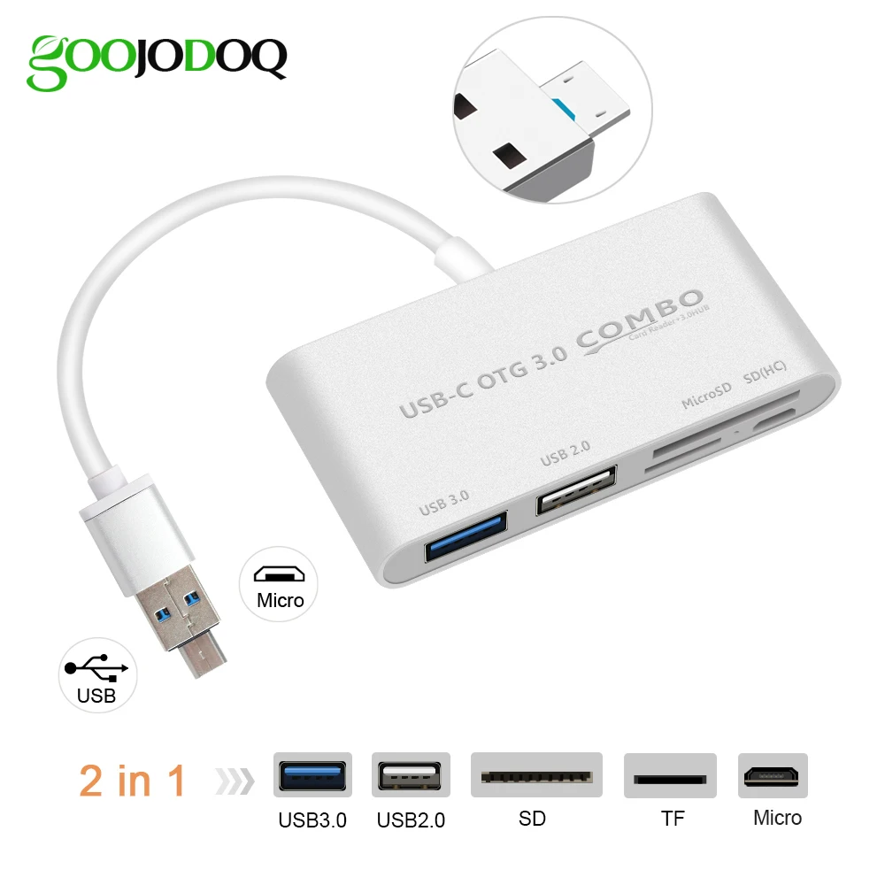 50 шт. 5 in1 Micro USB 3.0 хаб OTG SD/TF Card Reader Алюминий USB3.0 концентраторы Micro-USB мощность Порты и разъёмы USB разветвитель для ПК телефон