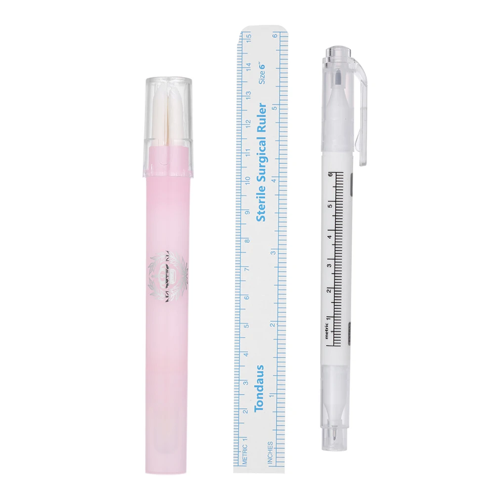 3pcs Microblading Double headed Tattoo Skin Marker Pen With Measure Ruler+ Magic Eraser Pen