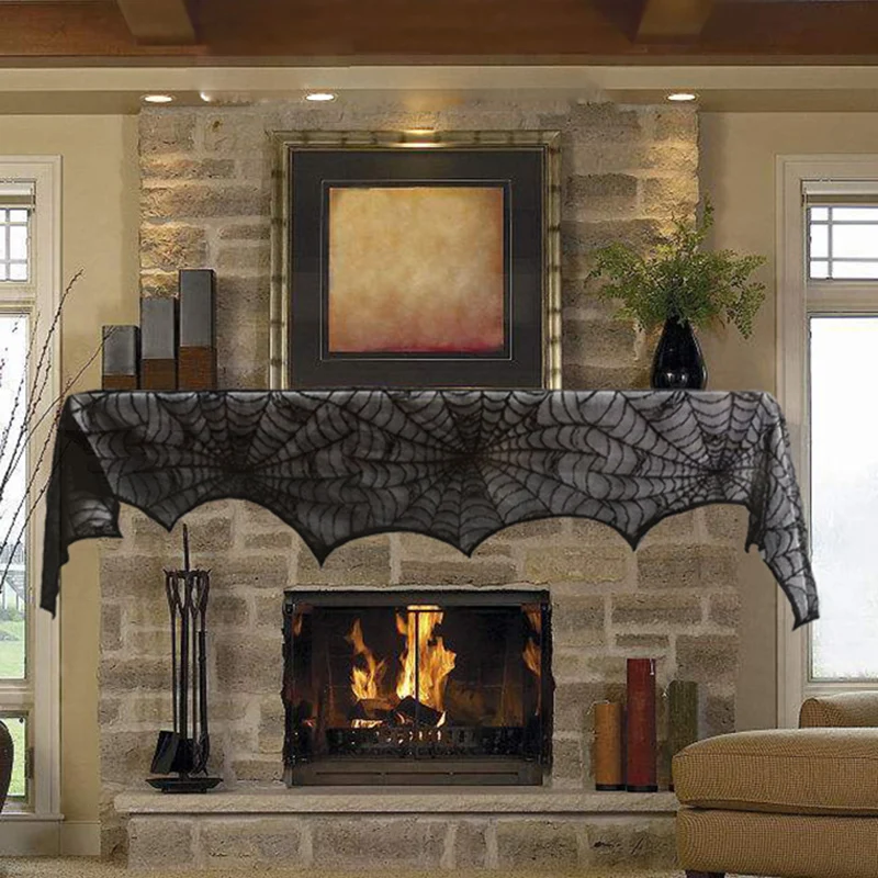 quickdone black lace spider cobweb fireplace mantel scarf halloween decorations for home festive party supplies hg0573 - Quick Halloween Decorations quickdone black lace spider cobweb fireplace mantel scarf halloween decorations for home festive party supplies hg0573 - Quick Halloween Decorations