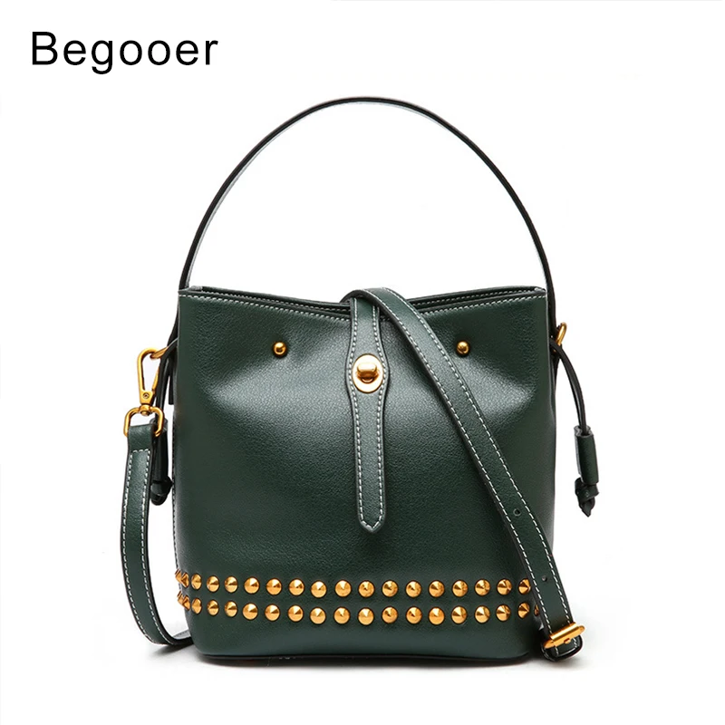 

2018 Women Handbag Rivet Genuine Leather Female Crossbody Messenger Bag Korean Style Studded Bag For Teenger Girls Shoulder Bags